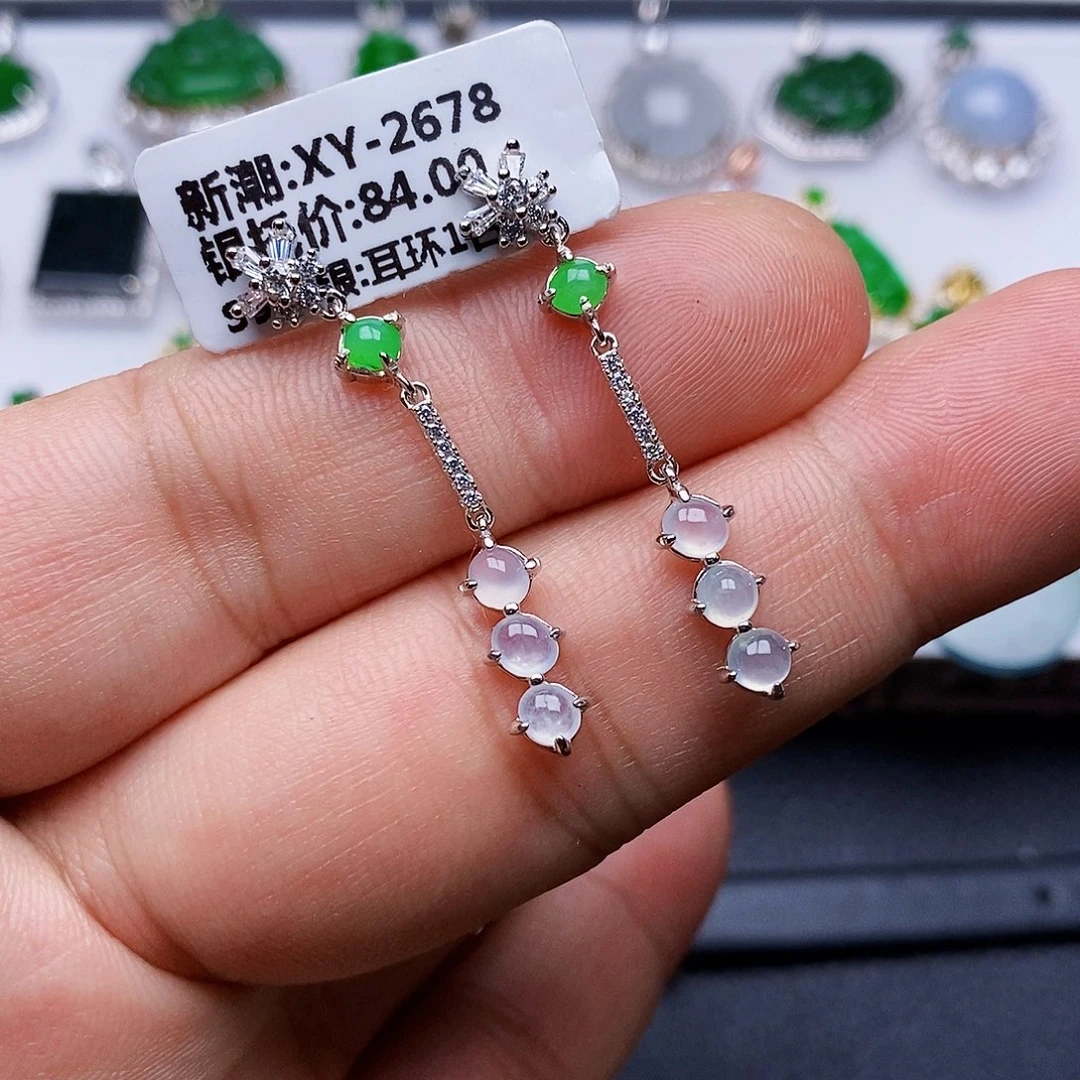 翡翠耳饰银S925镶嵌耳饰