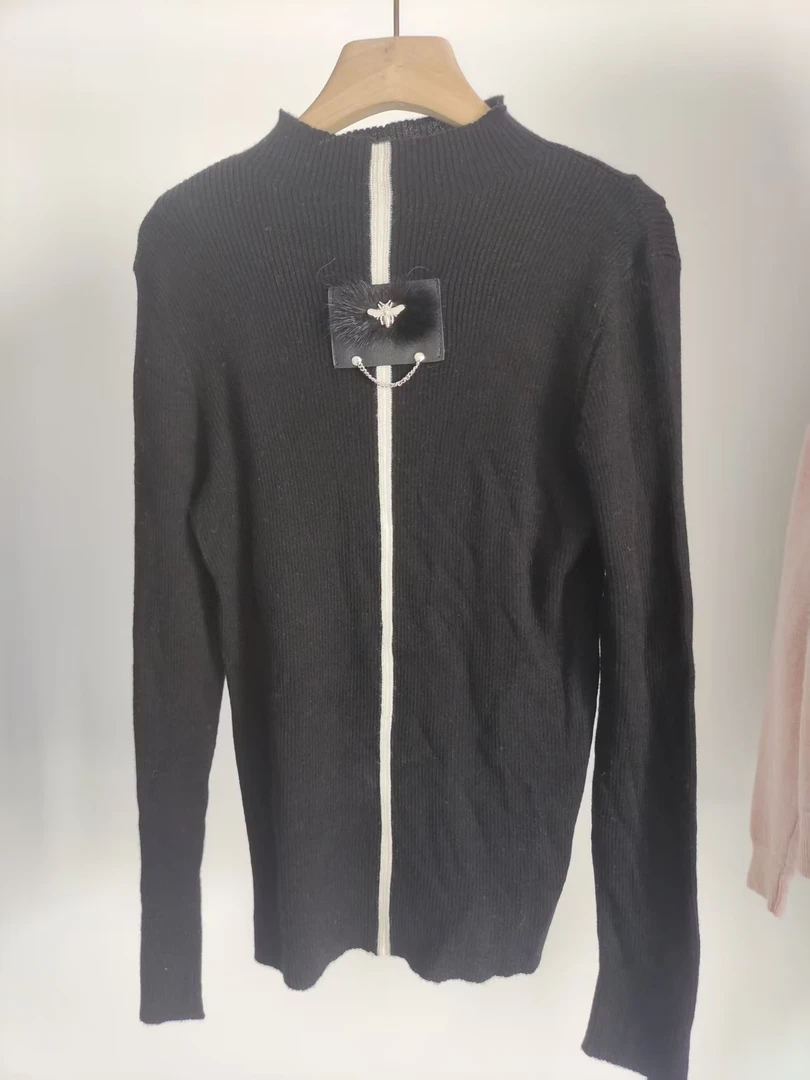 毛针织衫长袖黑色女士薄款针织衫女装气质针织衫112