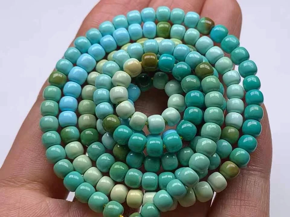 纯天然炫彩多宝彩虹色系绿松石老型108佛珠串，料质润，直径4.2mm