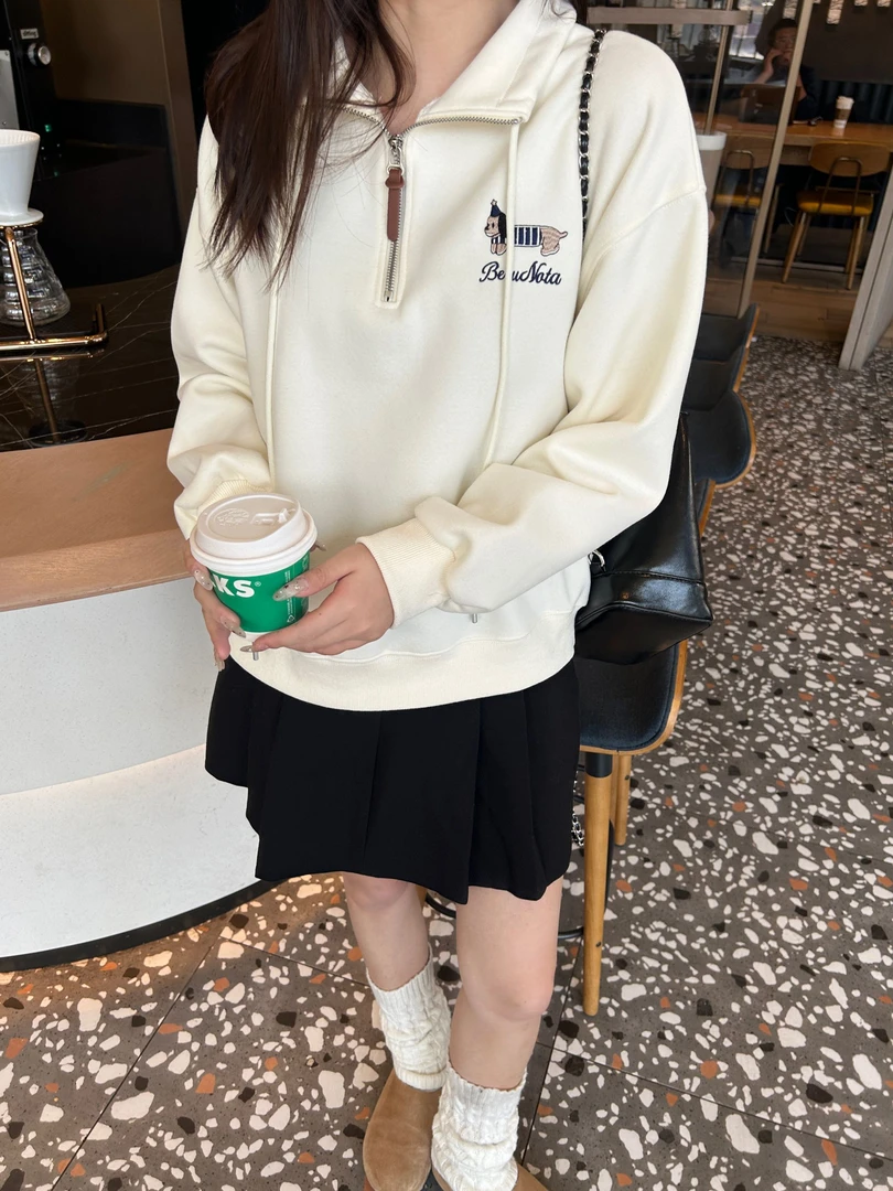 【BINLIN】元气香肠狗卡通印花立领卫衣韩系休闲宽松百搭上衣J-2552