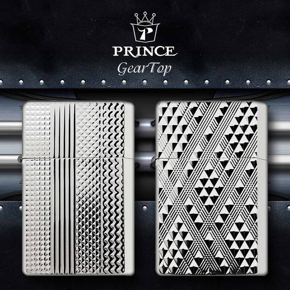 日本进口PRINCE王子极酷煤油打火机银色深雕格子几何图案商务礼物