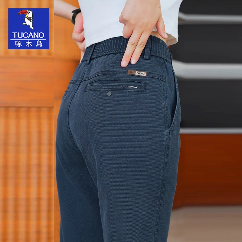 啄木鸟2025新款休闲裤男秋冬厚款直筒长裤中老年上班通勤爆款加绒