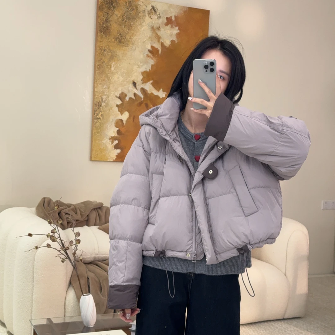 喜樂2024短款连帽抽绳白鸭绒羽绒服外套冬季新款时尚百搭休闲保暖