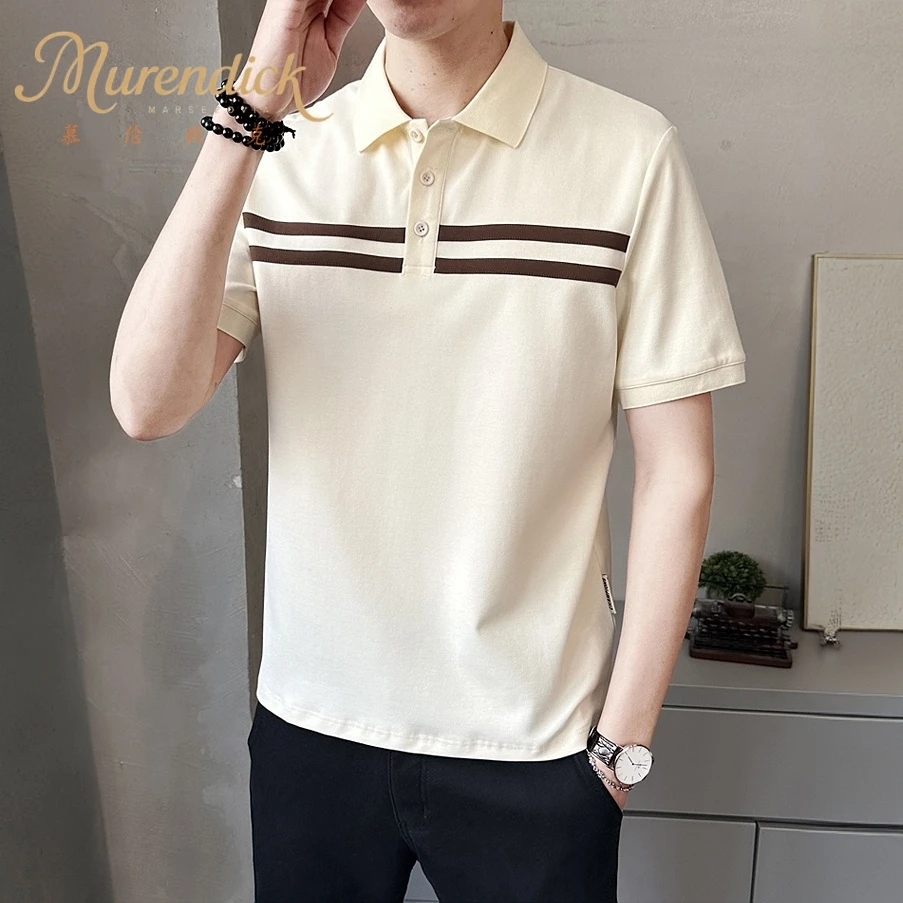 时尚拼接条纹短袖POLO衫T恤男25夏季新款韩版修身休闲百搭体恤