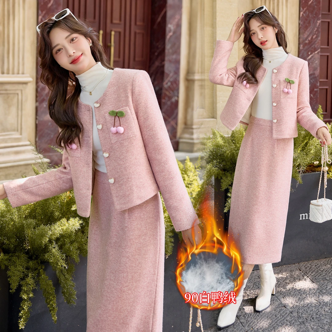 法式小香风羽绒服套装裙女2025冬季新款甜美气质减龄半身裙两件套