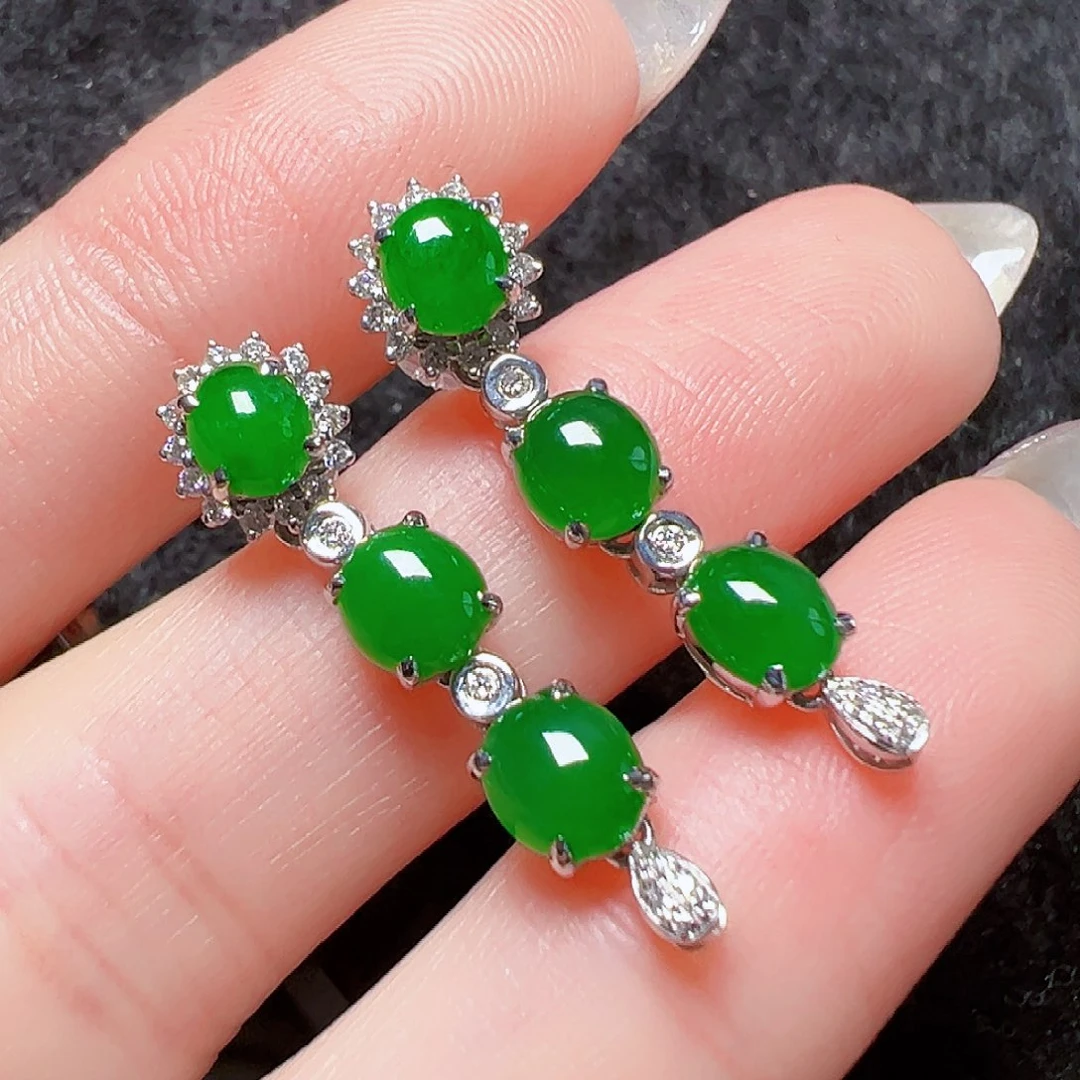 翡翠耳饰18K金镶嵌签收后24小时鉴赏期，过时不退