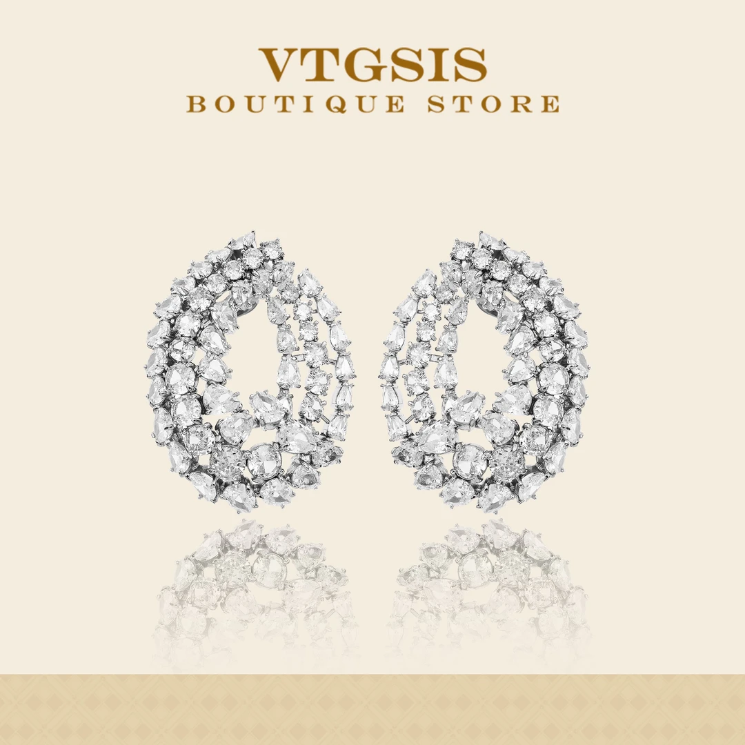 VTGSIS 合金合成锆石耳饰 繁星交织耳夹精致银色设计感22098