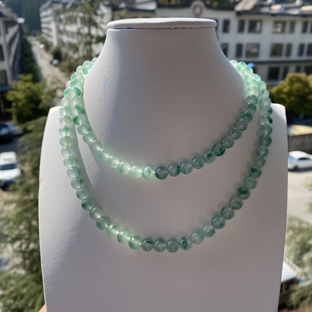 天然非洲翠 高冰飘花108珠项链  手串叠戴