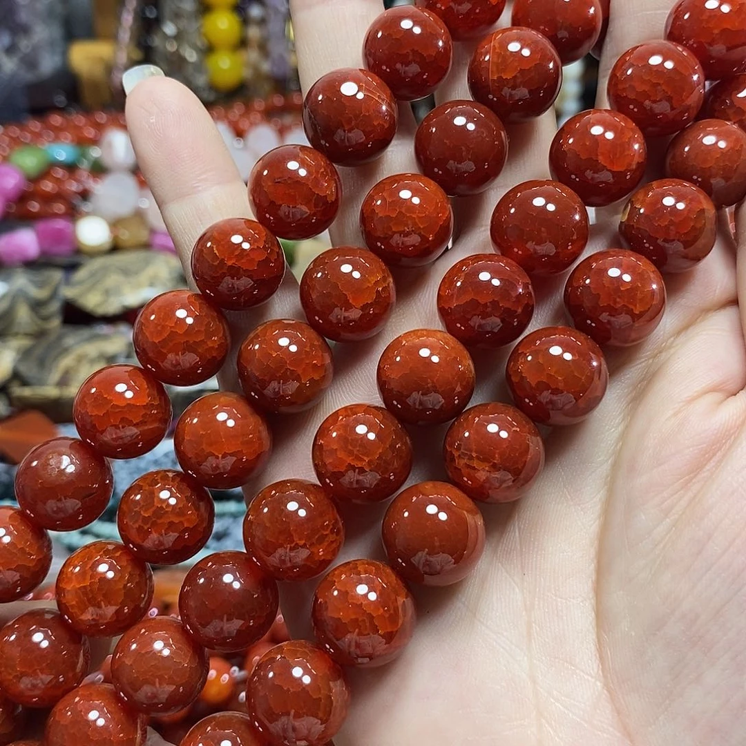 玛瑙/玉髓未镶嵌珠宝半成品红龙鳞玛瑙一条卡14mm
