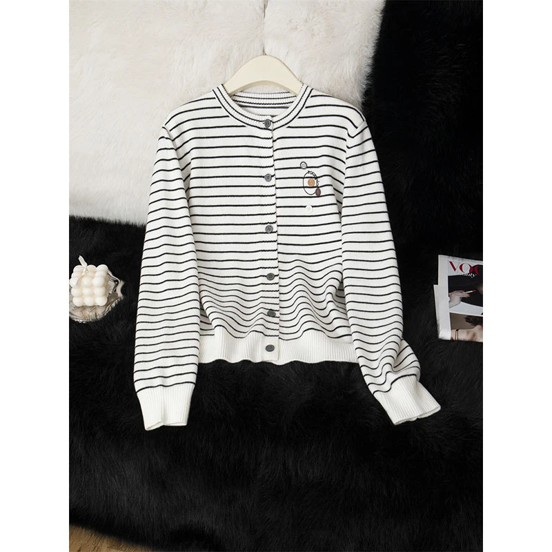 【现货现发】独特超好看条纹毛衣针织衫高级感宽松别致百搭开衫女款
