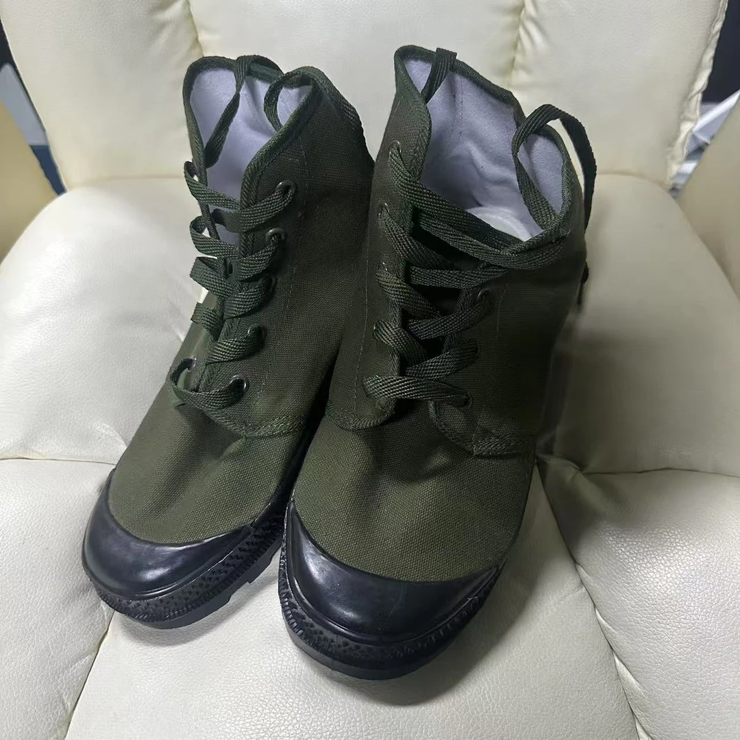 橡胶大底帆布鞋外贸马丁靴男士户外迷彩军绿色