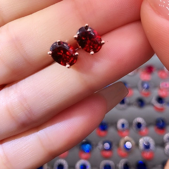 石榴石（芬达石）耳饰银S925镶嵌