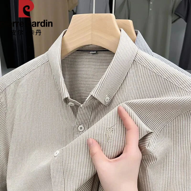 皮尔卡丹高端短袖衬衫春秋新款男士商务刺绣纯棉衬衣绅士上衣男潮