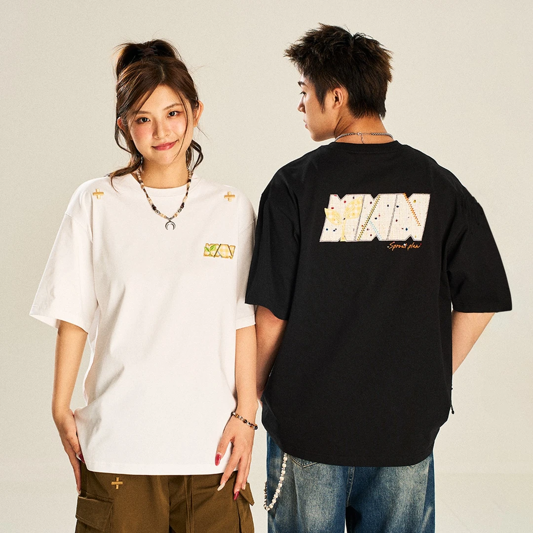 NSTNEW START发芽计划彩点贴布刺绣复古百搭休闲男女同款短袖T恤