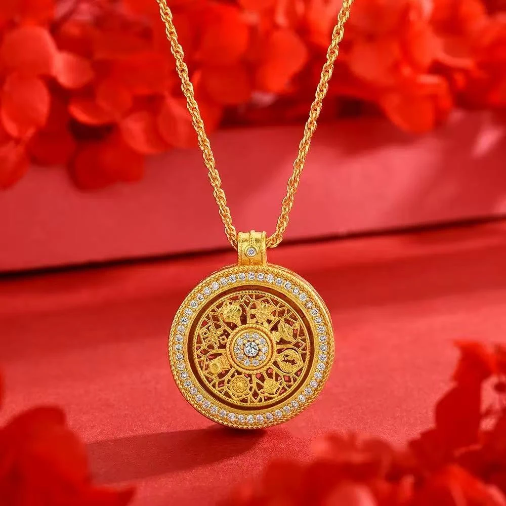 八宝罗盘吊坠镂空罗盘气质女项链ZD0834