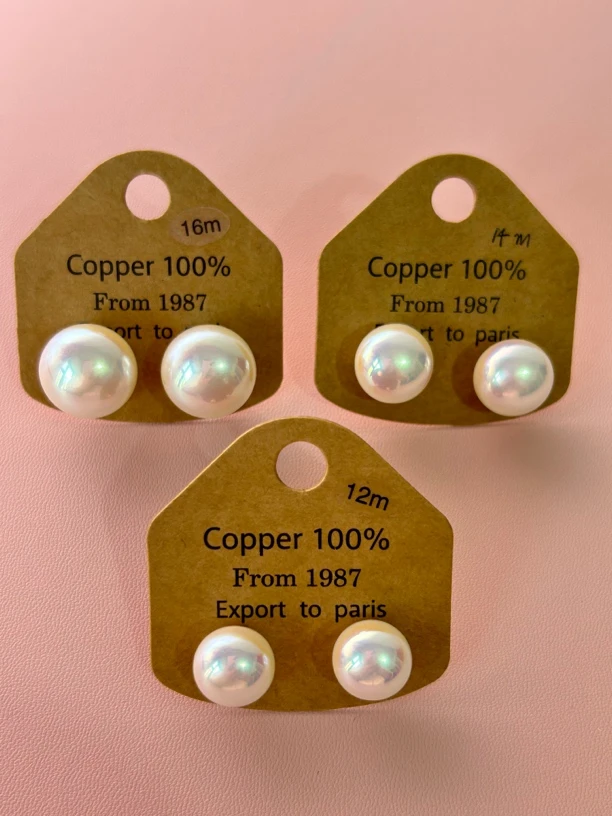 合金琉璃耳饰 精美法式圆珠高亮馒头珠偏粉光耳钉