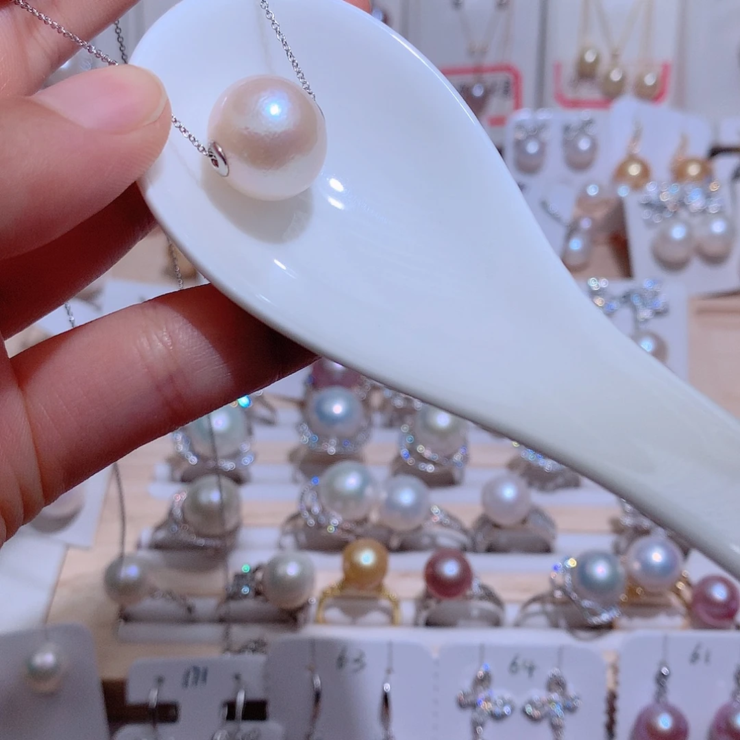 淡水珍珠吊坠(赠链)银S925镶嵌15.1mm