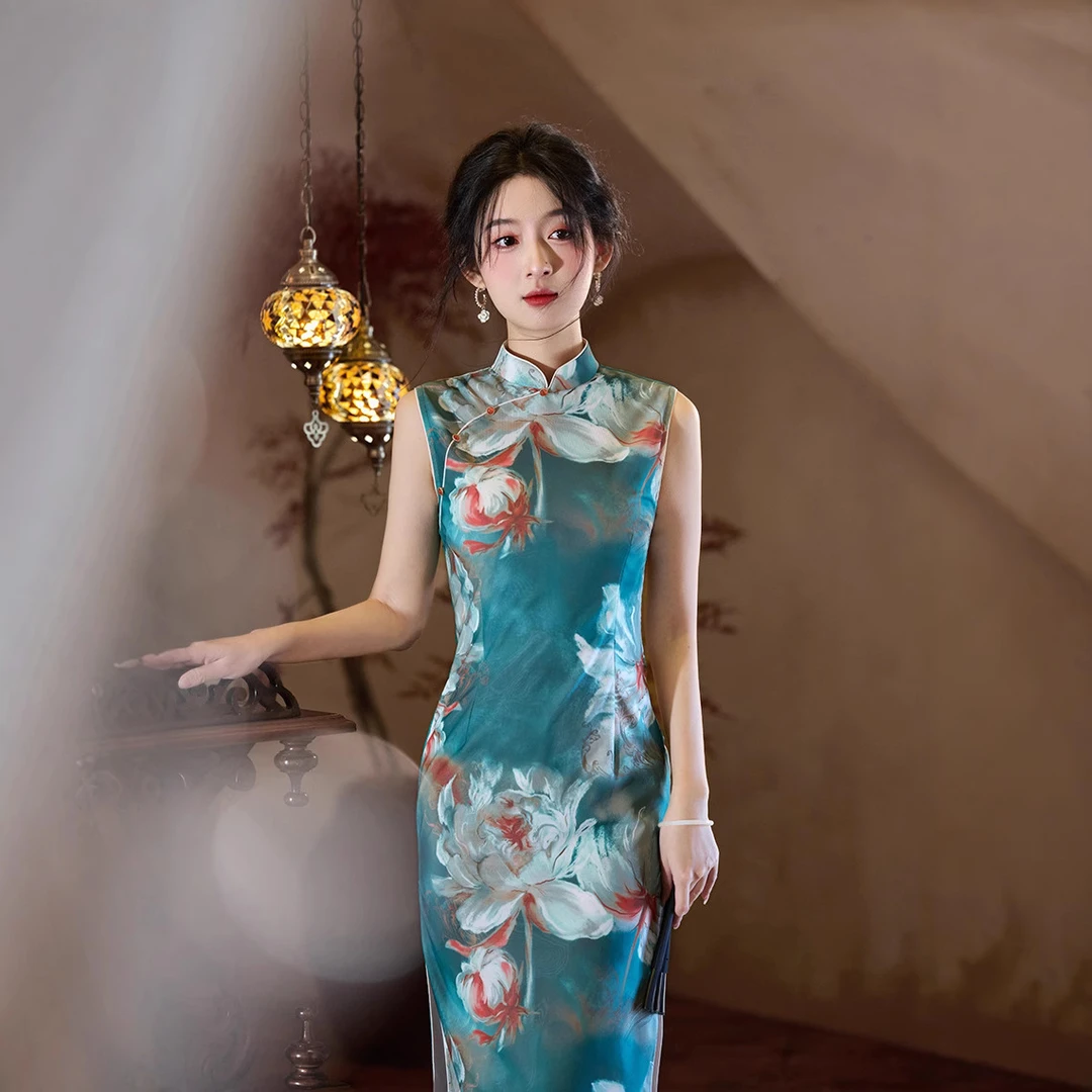 2025春夏款年轻少女日常可穿气质优雅新中式改良显瘦修身长款旗袍
