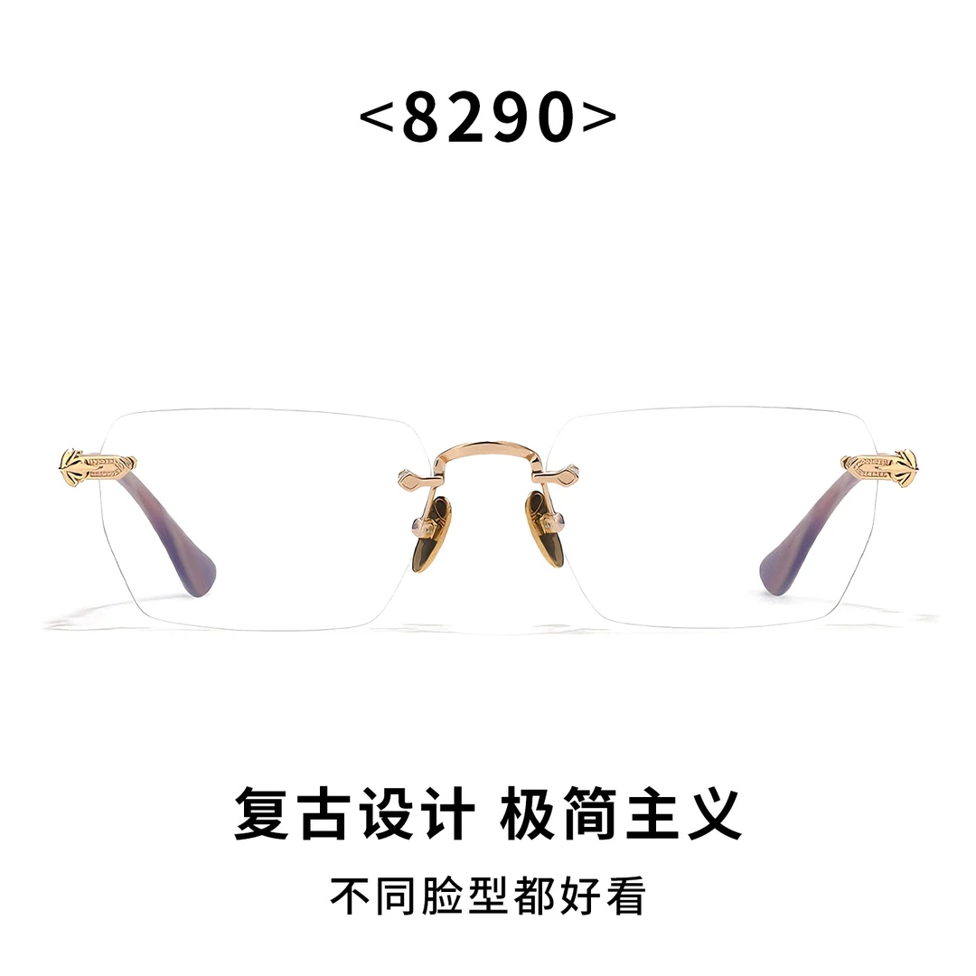 2026新款王嘉尔无框眼镜架商务男士轻奢手工雕花高级感眼镜框男女
