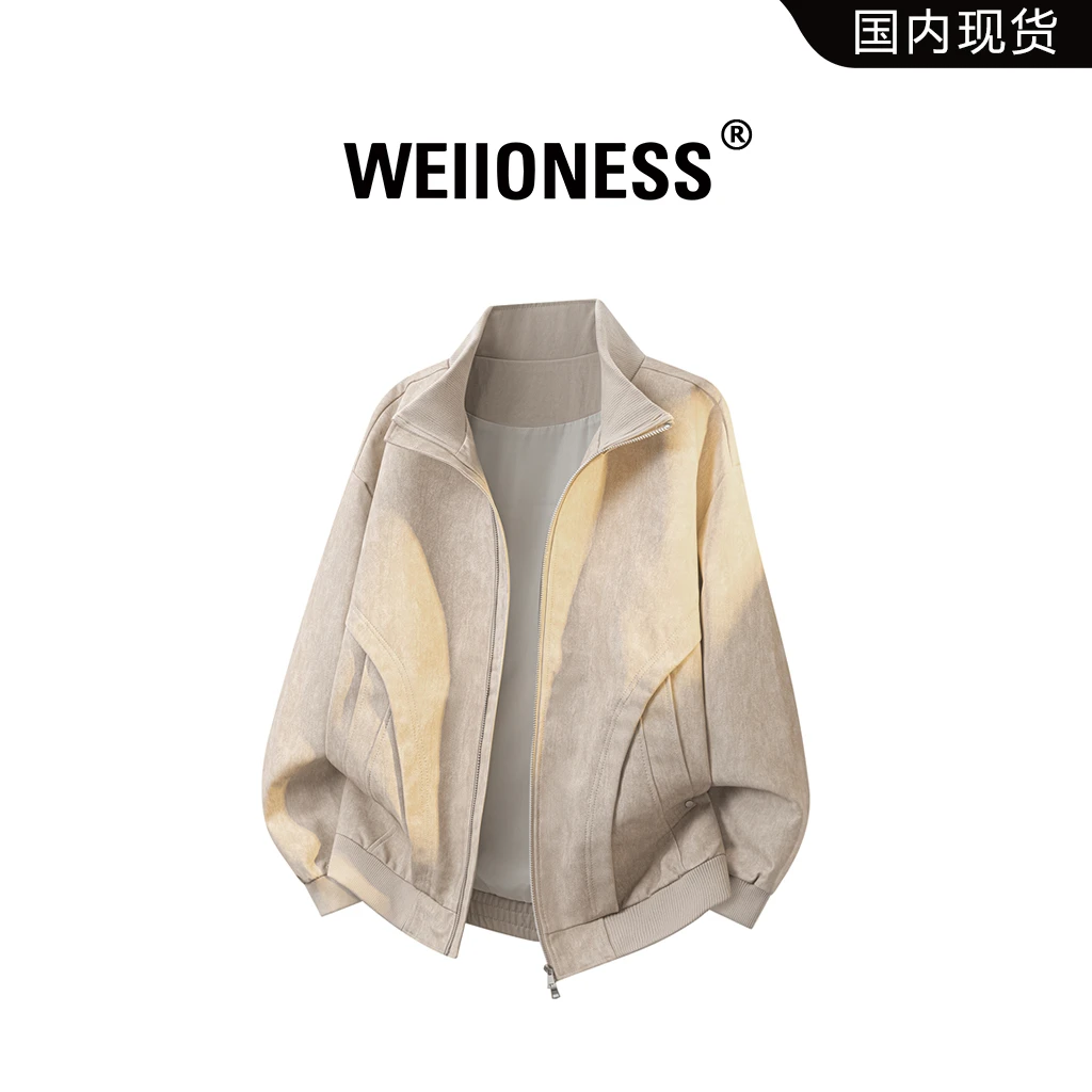 WEIIONESS复古夹克男士秋季潮牌结构设计感大码外套轻奢痞帅男装
