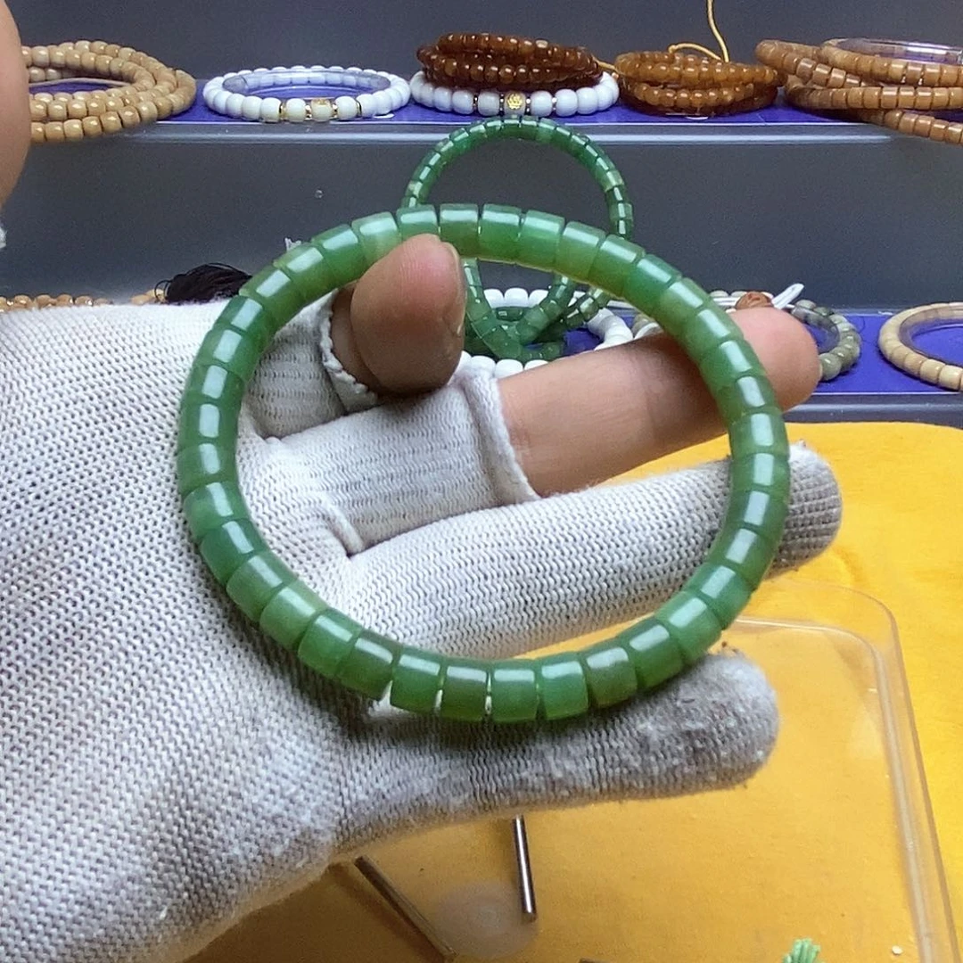 龙脊菩提手串厚切药片翡翠绿原生态保真龙脊