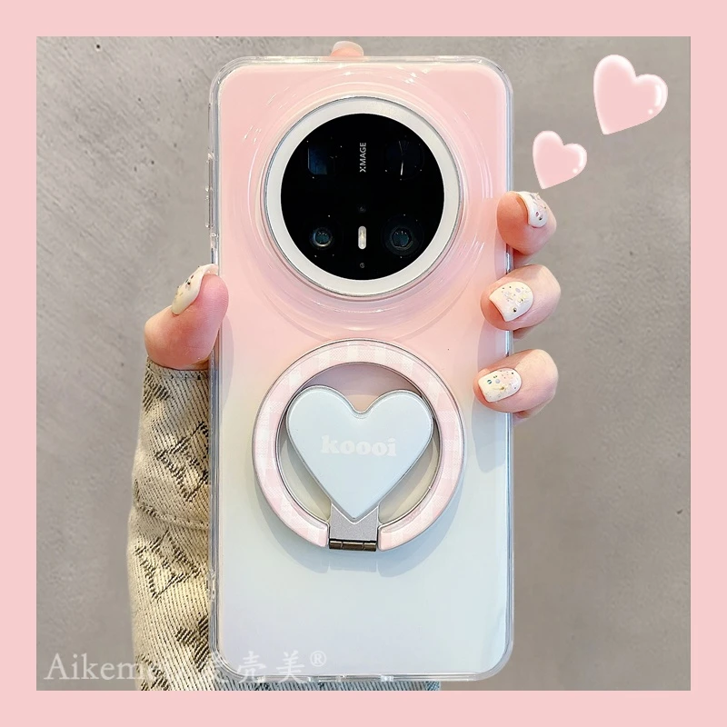 适用华为mate70pro+手机壳简约渐变晕染mate60pro+爱心折叠支架女