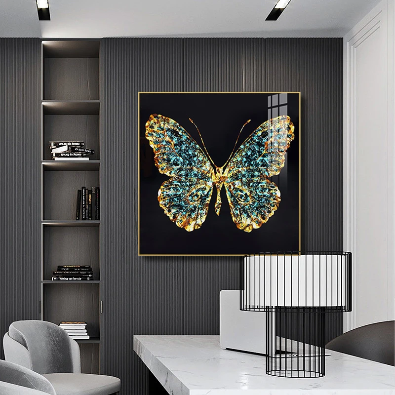 益师傅瓷镶钻蝴蝶现代玄关走廊过道尽头挂画轻奢风装饰画蝴蝶8080