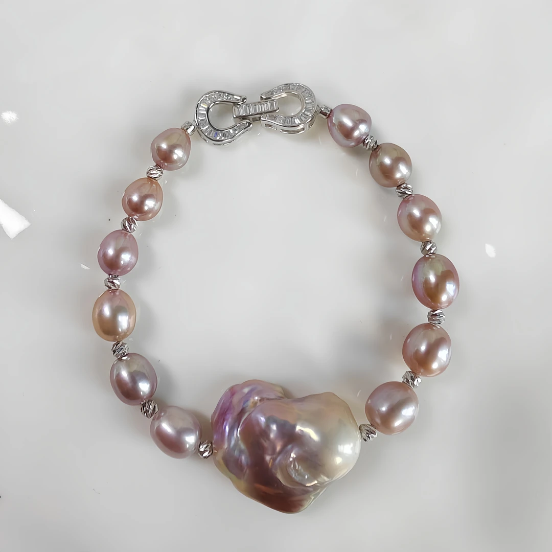 诸暨珍珠天然淡水中巴手链珍珠S925银多样性发其一