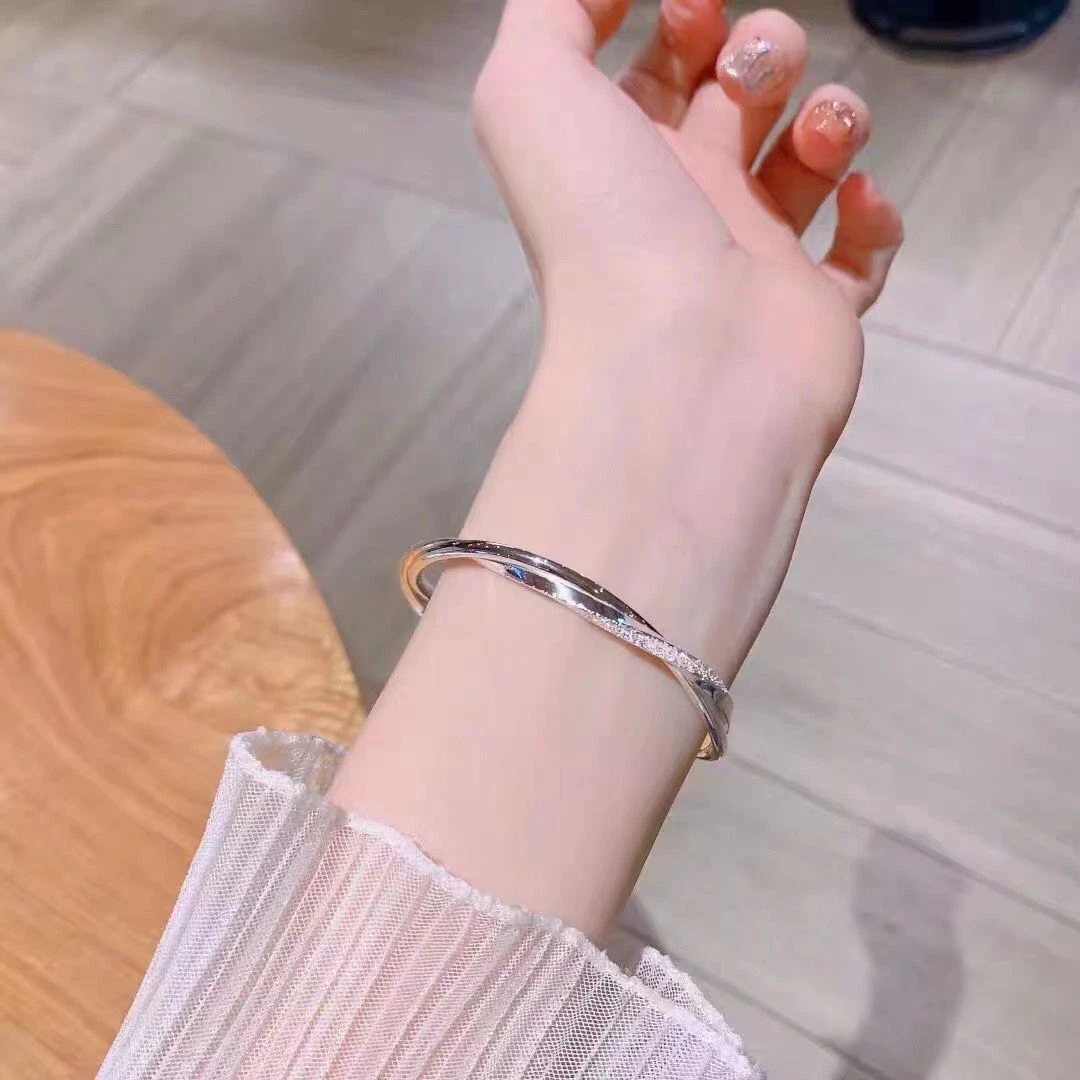 足银手镯 9999银手镯女新款开口纯银方条订沙爱交织手镯