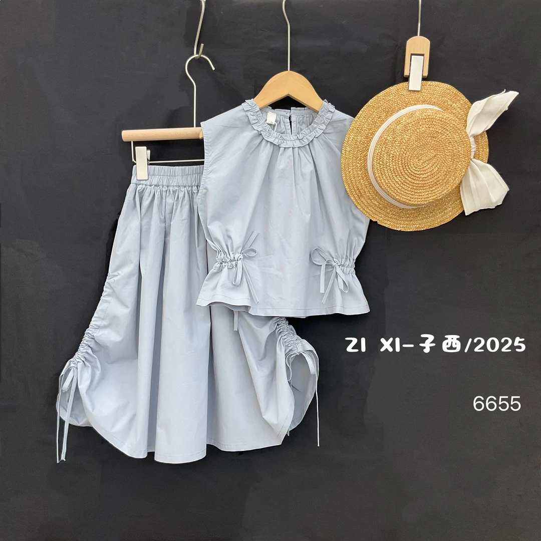 【套装：上衣＋裙子】6655双抽绳束腰套装