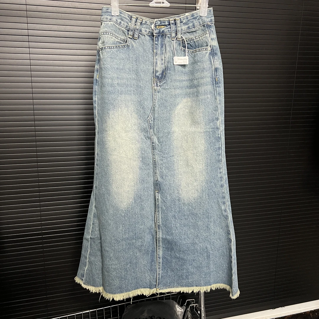 春夏显瘦鱼尾牛仔裙开叉复古百搭