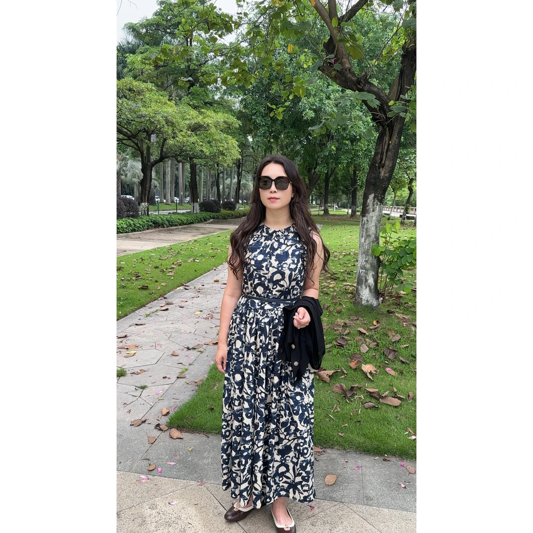 气质通勤高级度假风棉府绸印花无袖休闲连衣裙MA5SYDZ0689