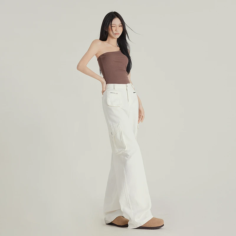 2025春秋上新好品时尚高腰美式工装裤女潮设计感小众复古阔腿拖地