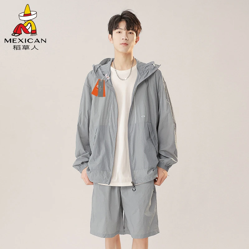 Mexican/稻草人夏季速干透气防晒衣套装户外运动冰丝防晒衣两件装