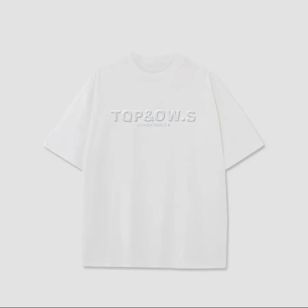 【TQP】纯棉凹凸钢印短袖t恤宽松时尚百搭半袖男女同款上衣圆领