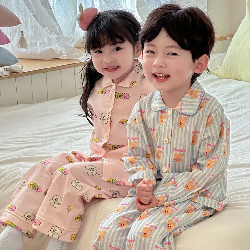 儿童睡衣春秋纯棉长袖宽松开衫男童女童家居服中小童宝宝休闲套装