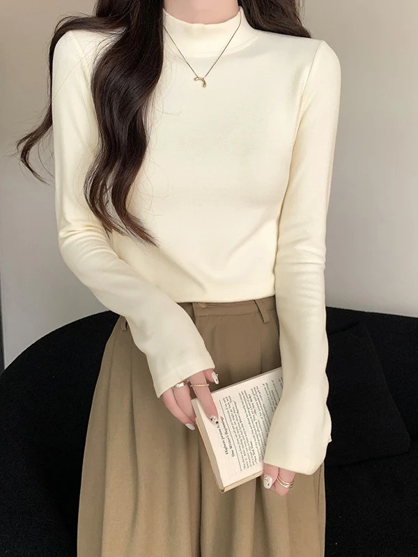 半高领双面德绒打底衫女内搭加绒加厚保暖长袖自发热紧身上衣