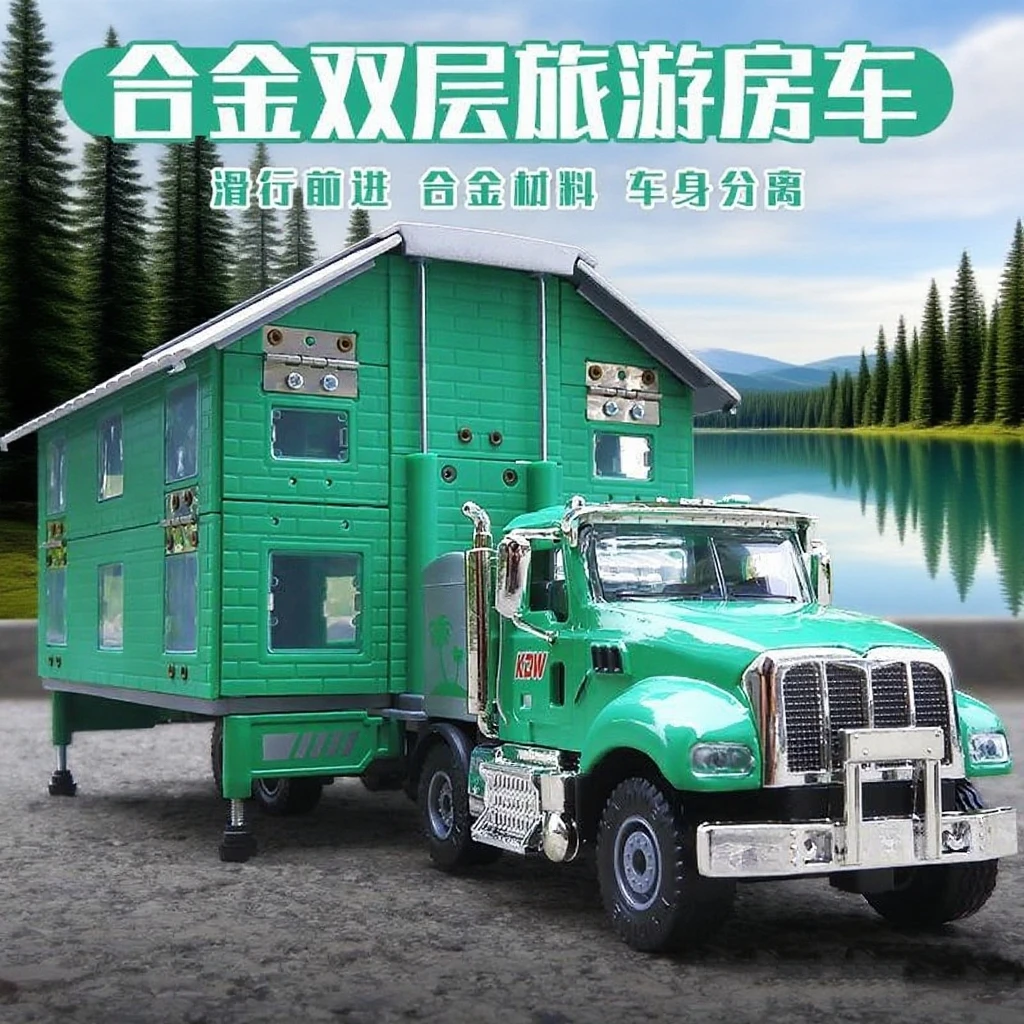 新款合金房车玩具汽车模型男孩玩具车仿真车模卡车拖车货车大号