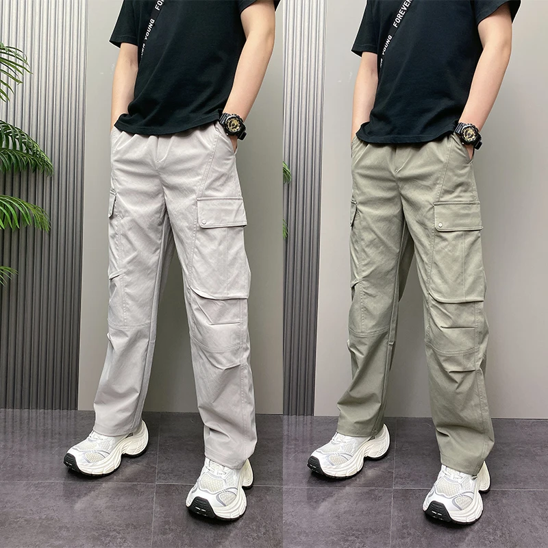 2025秋季渐变美式高街工装休闲裤褶皱设计男士阔腿裤潮青年长裤子