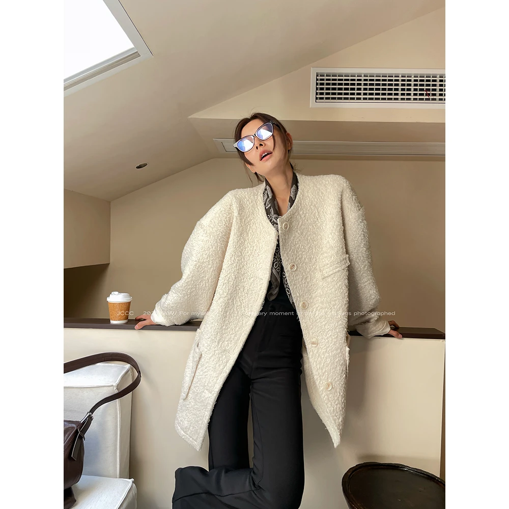 JCCC影子【月光浮雕】米白色羊毛混纺肌理感小香风单面呢JE4FSW19