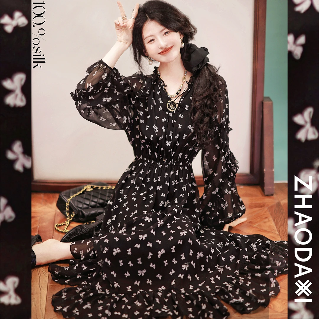 【赵大喜】现货！原创线 礼物真丝连衣裙 | 100silk/木耳边 蝴蝶结