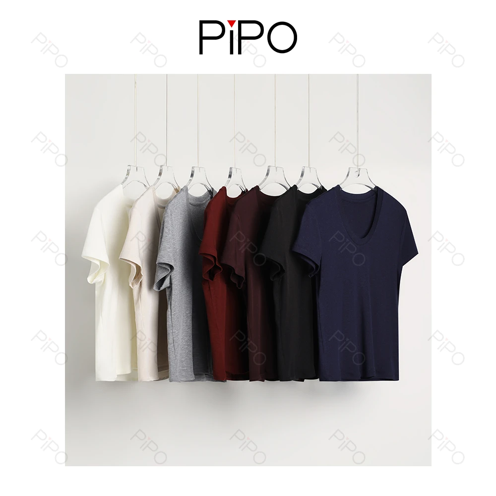 PIPO夏季凉感柔软显瘦U领短袖T恤DD52T425