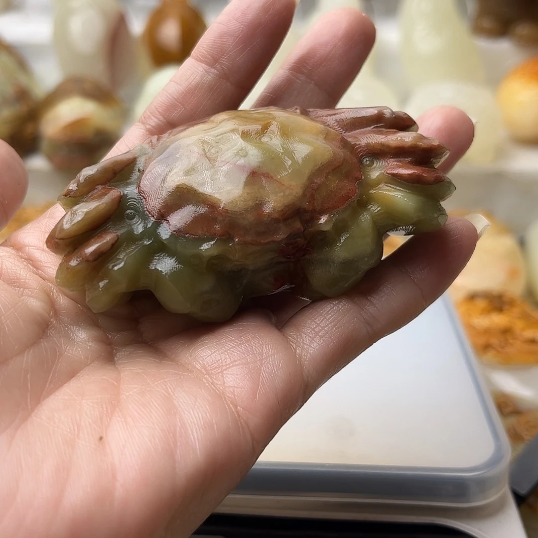 石材方解石手把摆件不退换螃蟹微瑕