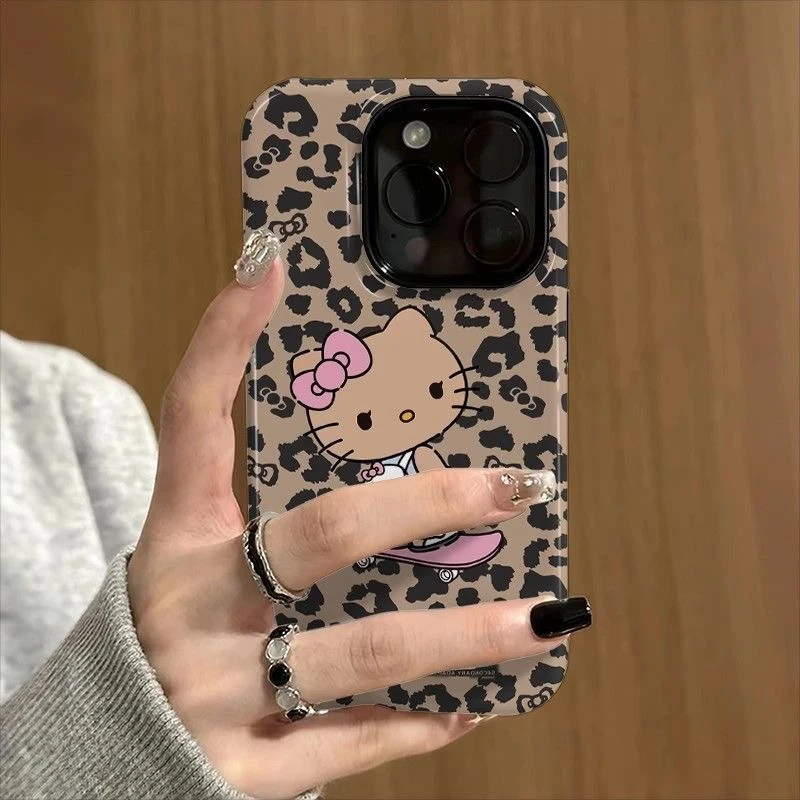 豹纹滑板KT猫适用iPhone16/15pro菲林手机壳华为vivo小米14oppo套