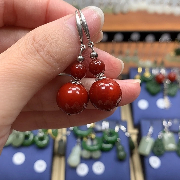 玛瑙/玉髓银S925镶嵌耳环12左右