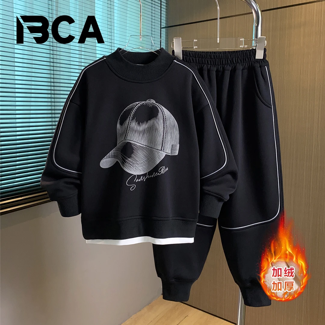 BCA男童中大童青少年冬季加绒保暖休闲套装DF-套装3761