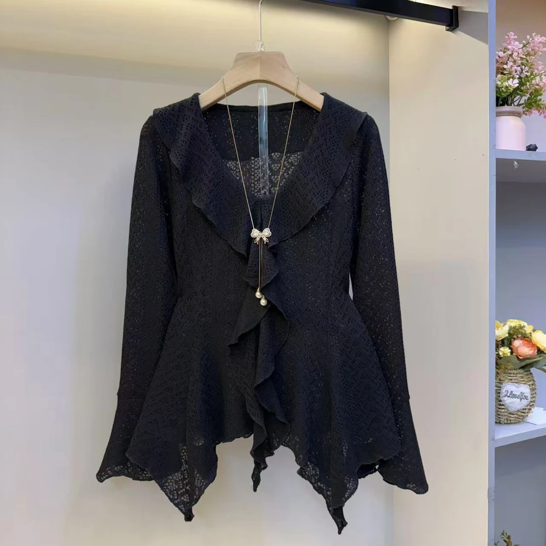 2025大码秋新款设计感不规则显瘦洋气女人衫