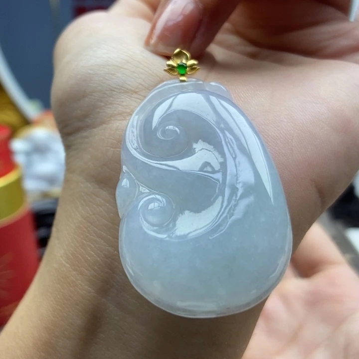 翡翠18K金镶嵌颈饰吊坠6