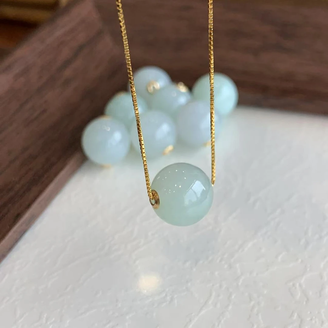 【山玥珠宝】天然翡翠A货18K镶嵌圆珠送银链（多样性发货1颗）