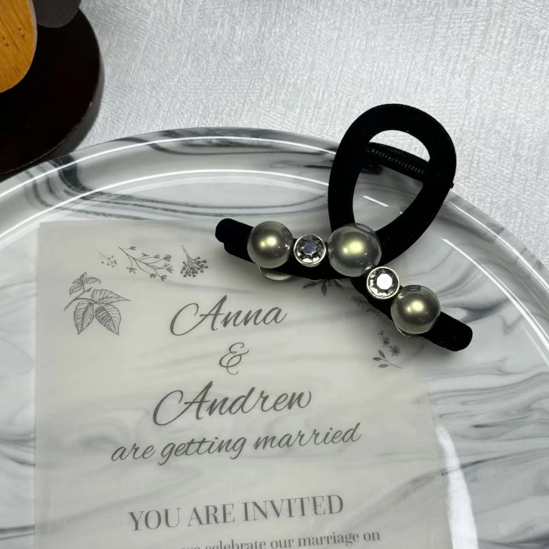 2025秋冬新款植绒水晶珠珠抓夹原创设计百搭气质发饰半扎盘发发夹